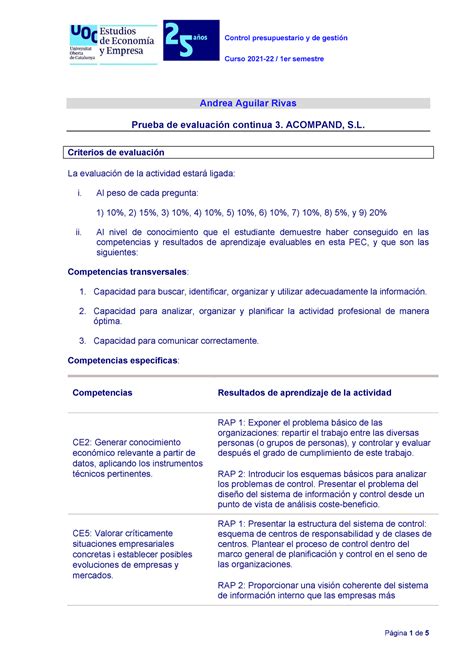 PEC 3 Solucion PEC3 Control presupuestario y de gestión Curso 2021