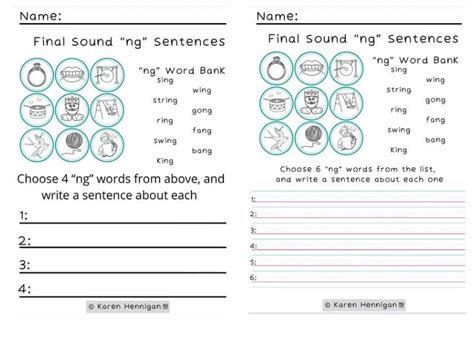 “ng” Digraph Final Sound Sentence Worksheet Teaching Resources