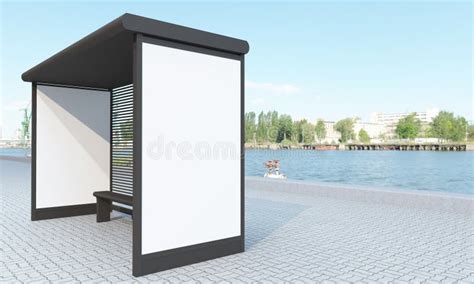 Bus Stop And Bus Shelter Outdoor Advertising Signage Mockup Stock