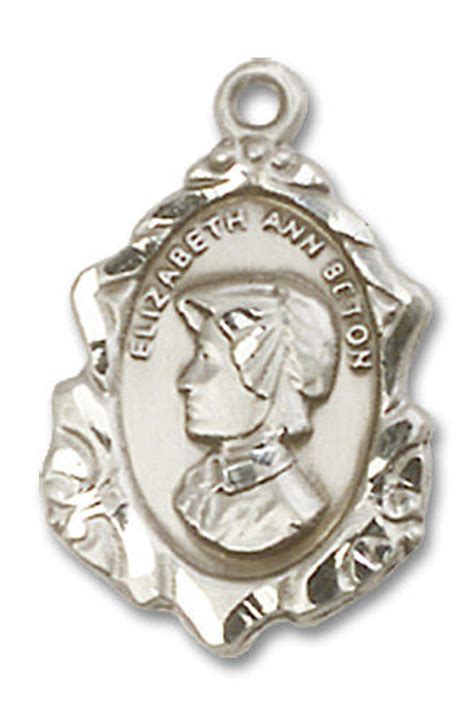 Embellished St. Elizabeth Ann Seton Medal - Sterling Silver 3/4" x 1/2" Pendant (0813SS)