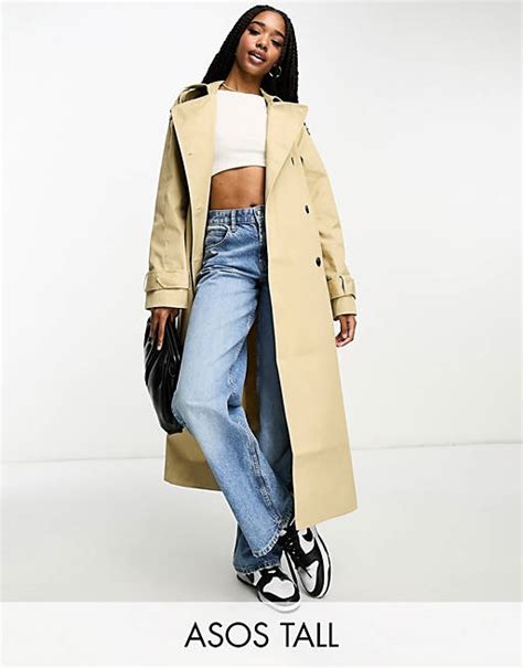 Asos Design Tall Longline Trench Coat In Stone Asos