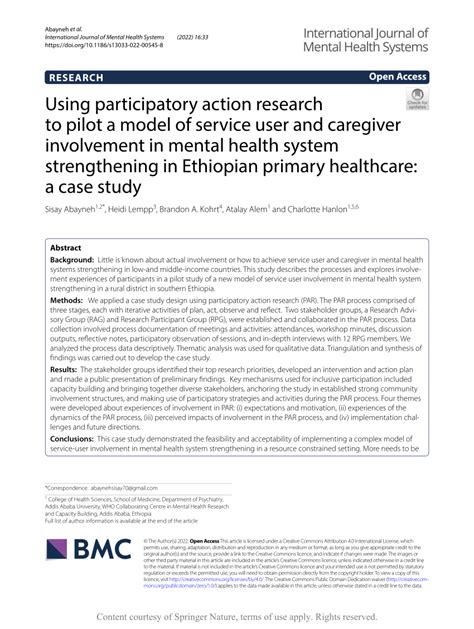 Pdf Using Participatory Action Research To Pilot A Model Of Service User And Caregiver