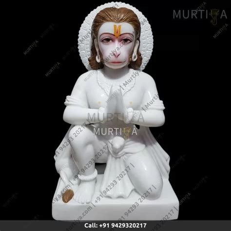 Pure White Marble Hanuman Ji With Exquisite Stone Work Murtiya