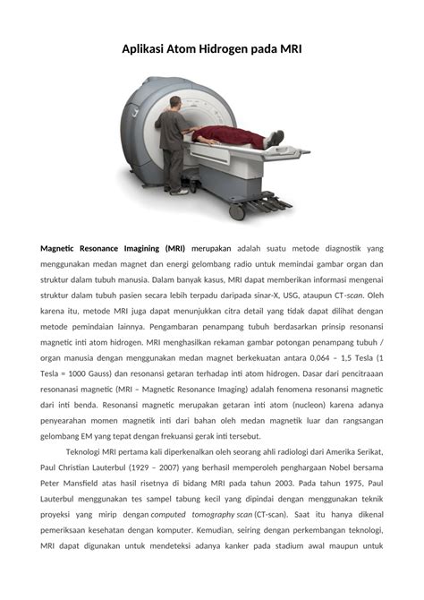 (PDF) Aplikasi Atom Hidrogen pada MRI