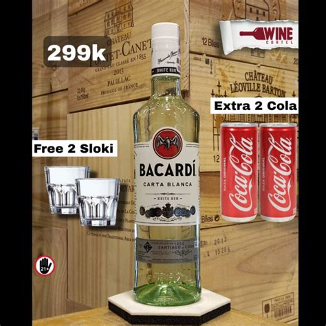 Jual RUM Bacardi Carta Blanca White Rum 750mL FREE 2 SLOKI 2 COCA