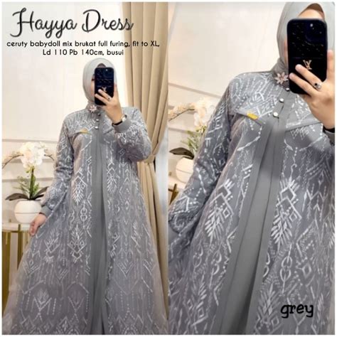 Jual Hayya Dress New Brukat Gamis Muslim Size M L Xl Xxl Xxxl