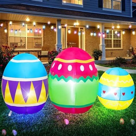 Joiedomi 7 5 Ft Long Easter Inflatable Eggs With Build In Leds Colorful Blow Up