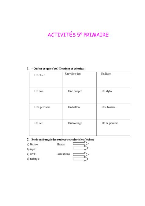 Ejercicios Francés 5 Primaria Exercises Of French Docsity