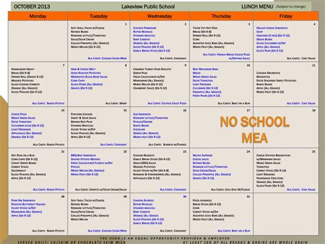 PPT - OCTOBER 2013 Lakeview Public School LUNCH MENU PowerPoint ...