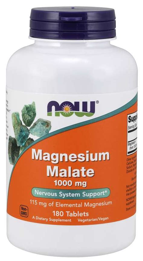 NOW Foods Magnesium Malate Jabłczan Magnezu 1000mg 180 tabletek