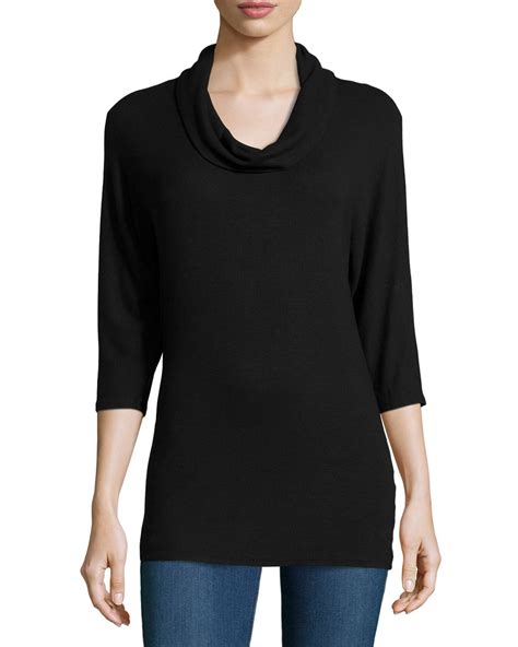 Three Dots Three Quarter Sleeve Cowl Neck Top In Black Lyst