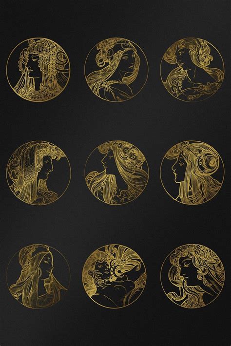 Lady Art Nouveau Gold Silhouette Premium Photo Rawpixel