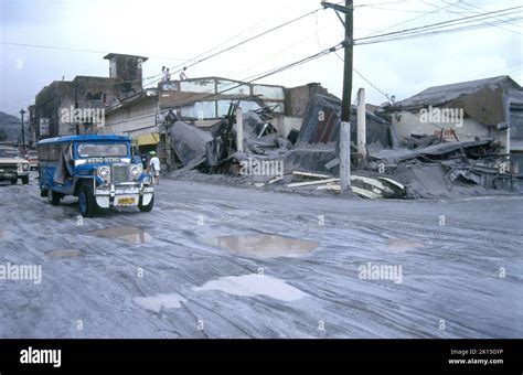 Villages covered in ash after the volcanic eruption of Mount Pinatubo ...