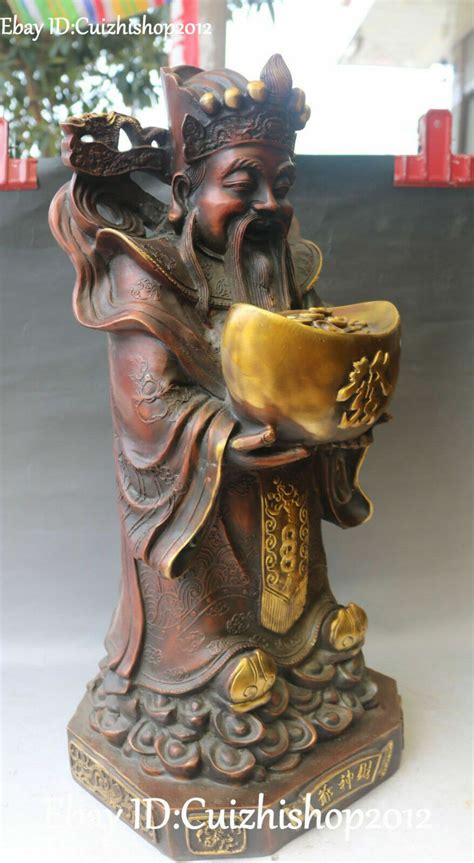 22 Big Rare China Pure Bronze Gilt Stand Mammon Money Wealth God