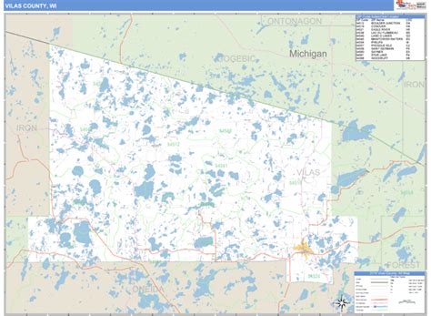 Vilas County, Wisconsin Zip Code Wall Map | Maps.com.com