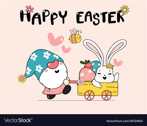 Cute Spring Bunny On Flower Easter Egg Happy Vector Image