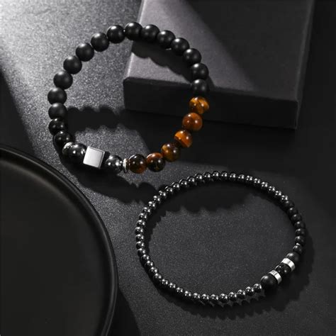 Hot Trendy Homens Pulseira Conjuntos Mm Natural Tiger Eye Pedra