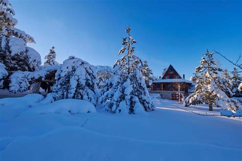 wooden cabin with fresh snow on cold winter morning 11575753 Stock Photo at Vecteezy