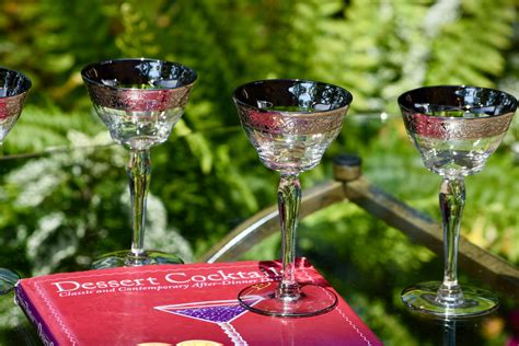 Vintage Platinum Encrusted Wine ~ Liquor Glasses Set Of 6 Glastonbury