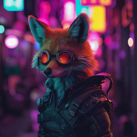 Premium Photo Portrait Of A Fox Wearing A Cyberpunk Headset And Neon