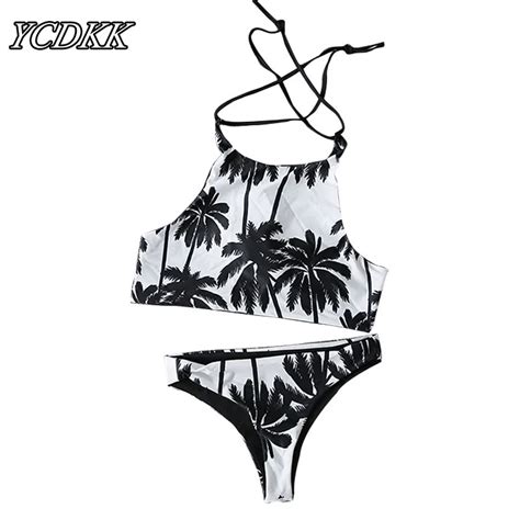 Ycdkk New Women Bikinis High Neck Push Up Bikini Set Tree Print