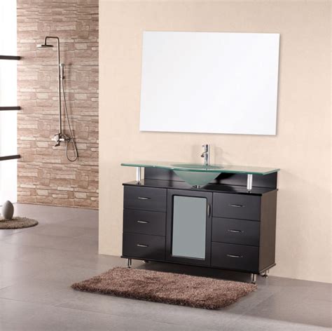 48 Inch Modern Single Sink Bathroom Vanity with Frosted Glass Countertop and Sink UVDE015C48