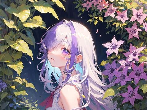 Girl Dress Glance Flowers Leaves Anime Hd Wallpaper Peakpx