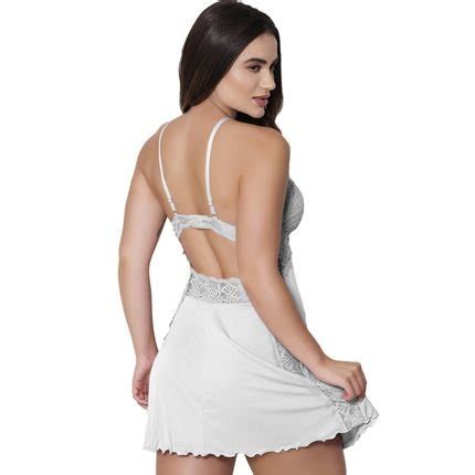 Camisola Costa Nua Gabi Lingerie Curta Renda Sem Bojo Sensual Pijama