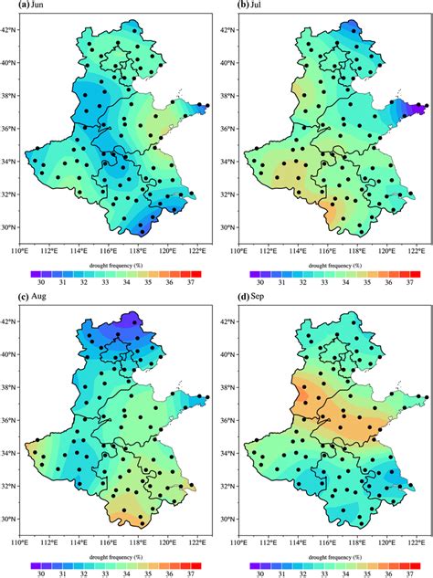 Spatial Distribution Of Drought Frequency From June To September