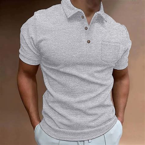 Polo T Shirts For Mens Waffles Knit Shirts Short Sleeve Slim Fit Golf