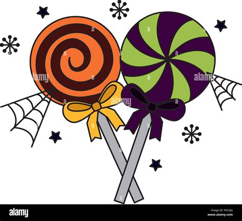 Halloween Day Candys Lollipops Spiderweb Bows Vector Illustration Stock