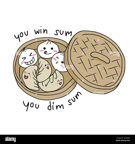 You Win Some You Dim Sum Dimsums In Bamboo Basket Cartoon Doodle