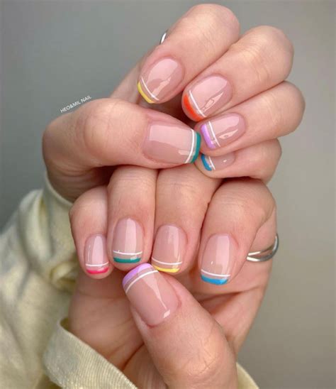 50 Eye Catching Nail Art Designs Different Color Line French Tip Nails