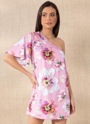 Vestido Floral Rosa Uma Manga S Soulojista