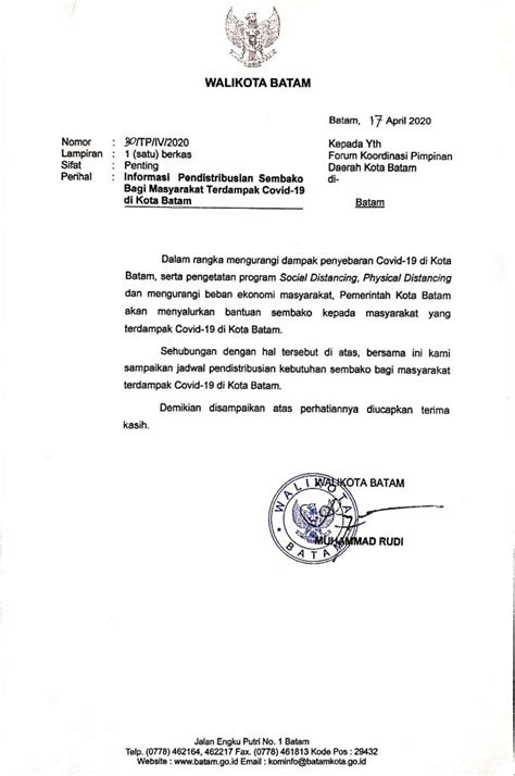 Surat Edaran Pembagian Sembako Bagi Masyarakat Terdampak Covid 19