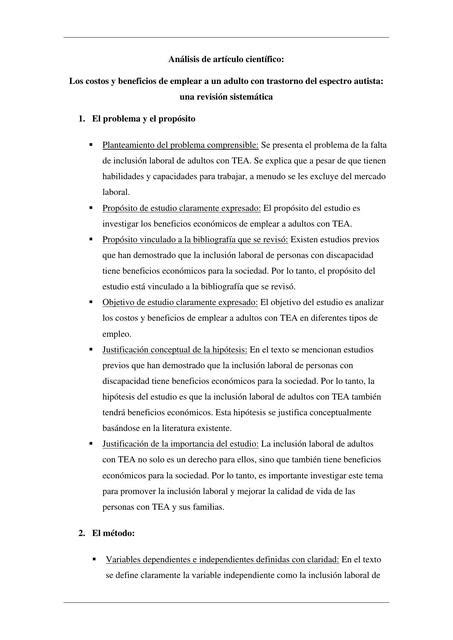 Análisis de artículo científico Los costos y beneficios de emplear a un