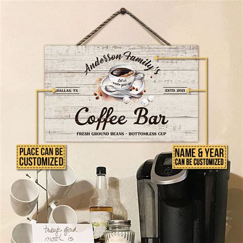 Personalized Coffee Bar Bottomless Cup Customized Wood Rectangle Sign