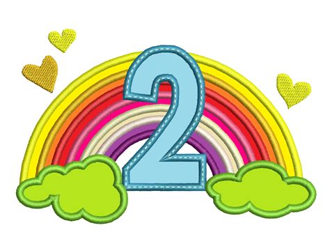 Cute Rainbow Birthday Number 2 Two Only Machine Embroidery Etsy