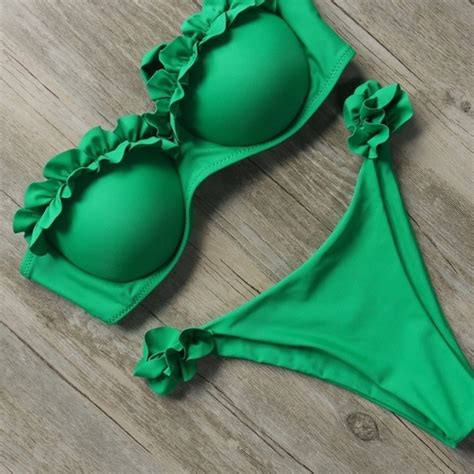 Swim Last Lgreen Sexy Ruffle Bikini Set With Push Up Poshmark