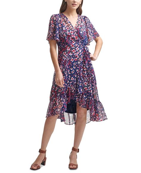 Calvin Klein Floral Print Chiffon High Low Dress Macys