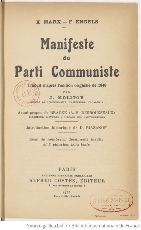 Manifeste Du Parti Communiste K Marx F Engels Traduit D Apr S L