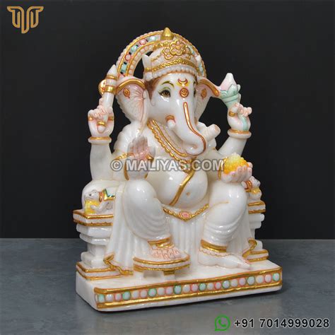 marble ganesh murti sitting   singhasan divine marble ganesha idol