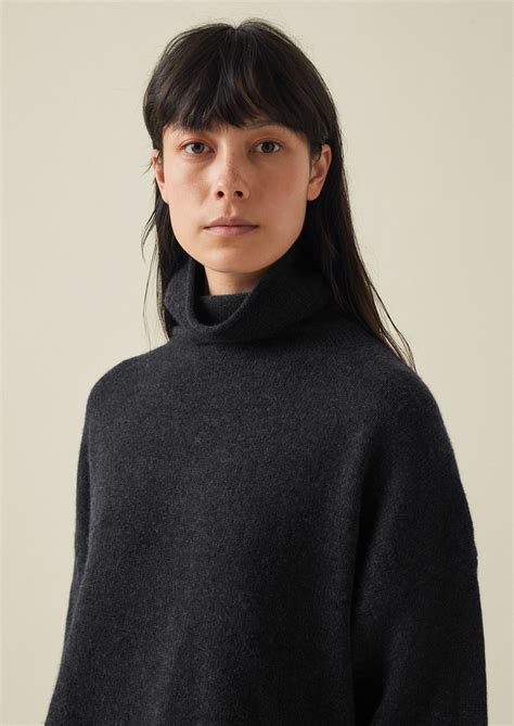 Roll Neck Wool Cashmere Sweater Charcoal Toast