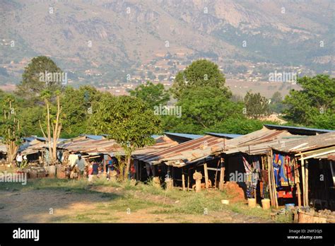 Rundown Roadside Curios Or Souvenir Stalls In The Mountain Kingdom Of