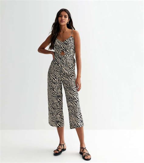 Brown Zebra Cut Out Wide Leg Crop Jumpsuit New Look