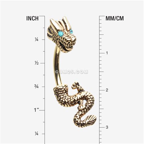 Golden Mythical Ryu Dragon Belly Button Ring-Teal - BM25.com