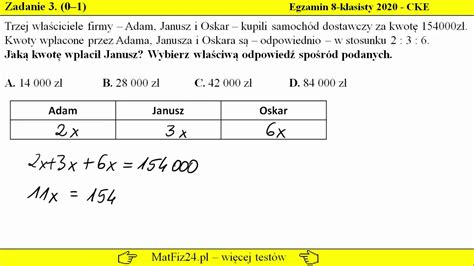 Zadanie 3 Stosunek liczb w zadaniu testowym Egzamin ósmoklasisty 2020