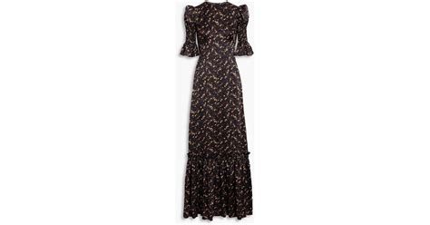 The Vampires Wife Night Flight Floral Print Silk Satin Maxi Dress In