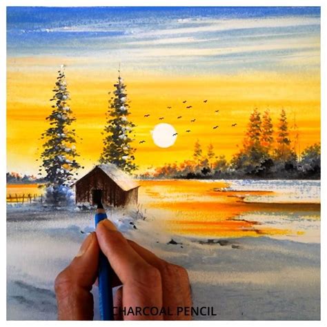 Draw a beautiful winter morning scenery | Beautiful oil pastel drawing ...