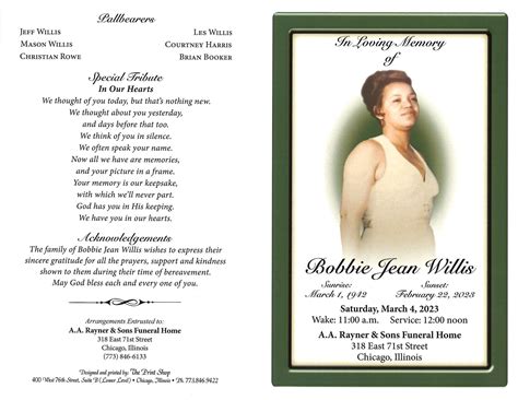 Bobbie J Willis Obituary | AA Rayner and Sons Funeral Homes